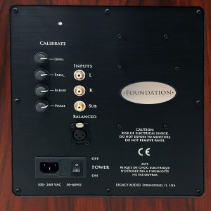 Foundation powered sub woofer back panel