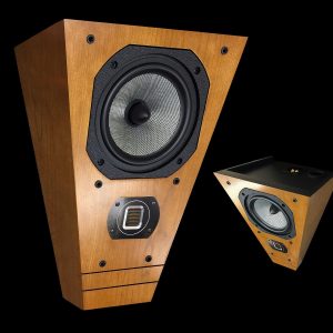 Legacy Deco on-wall passive speaker that fits ideally in a corner for surround sound or main speakers - Cherry